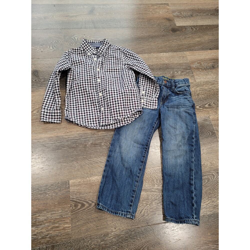 Gap Boys Size 5 Loose Fit Jeans‎ and Gingham Button Shirt Outfit #7